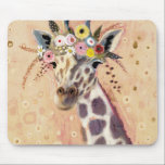 Mousepad Klimt Giraffe | Adornada Em Flores<br><div class="desc">Esta impressão apresenta uma girafa doce enfeitada em uma coroa de flores | Por Victoria Borges</div>