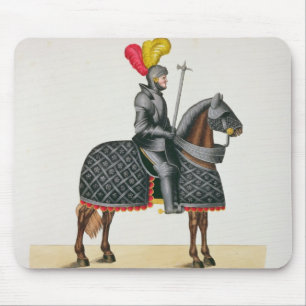 Mousepad Knight na armadura em seu cavalo, placa 'de um