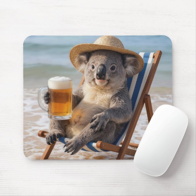 Mousepad Koala Bear With a Beer on the Beach (Com mouse)