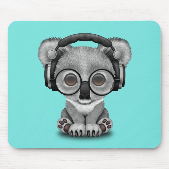 Mousepad Koala bonito do bebê que veste fones de ouvido (Frente)
