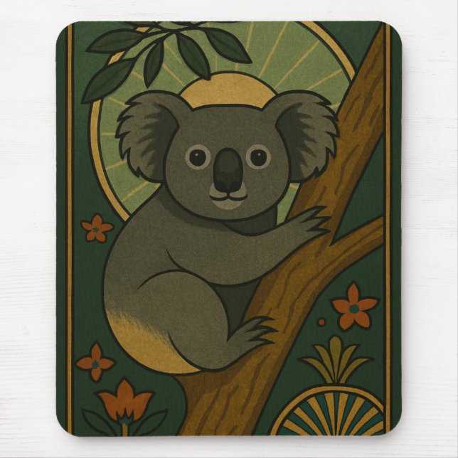 Mousepad Koala Ornamental em Mandala Botânica (Frente)