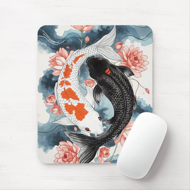 Mousepad Koi Fish Yin Yang Lotus Art (Com mouse)
