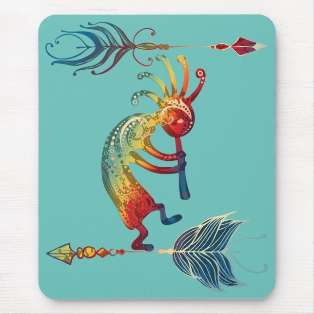 Mousepad Kokopelli Americano Nativo Com Duas Penas 1 (Frente)