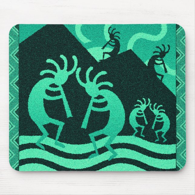 Mousepad Kokopelli Tribal Turquoise E Black (Frente)