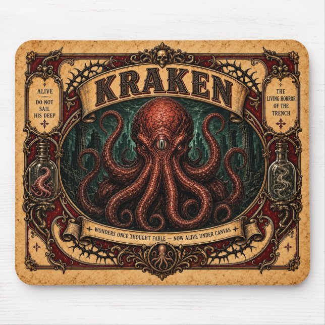 Mousepad Kraken, Monstro de Circo Vintage (Frente)