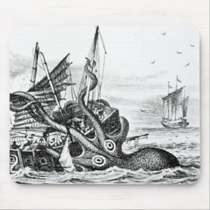 Mousepad Kraken/polvo Eatting um navio de pirata,