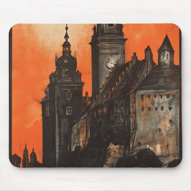 Mousepad Krakow Polônia - Poster de viagens polonês Vintage (Frente)