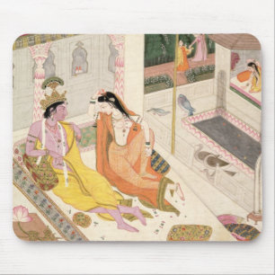 Mousepad Krishna e Radha em uma cama em um palácio do