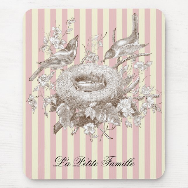 Mousepad La Petite Famille em fundo rosa e creme (Frente)