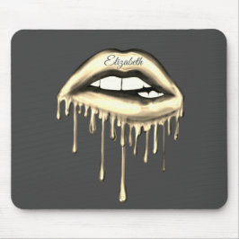 Mousepad Lábios Adoráveis Gotejando Dourado Metálico