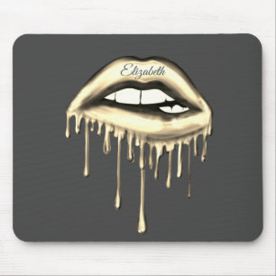 Mousepad Lábios Adoráveis Gotejando Dourado Metálico