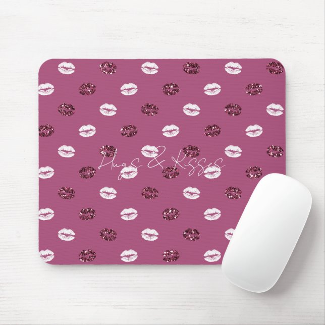 Mousepad Lábios Brancos Brancos Rosa-Rosa-Cinza-Vermelho (Com mouse)