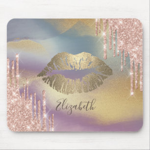 Mousepad Lábios Brilhantes Dourados da Moda,Coloridos, Ping
