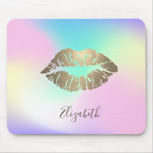 Mousepad Lábios Brilhantes Dourados Iridescentes Holográfic