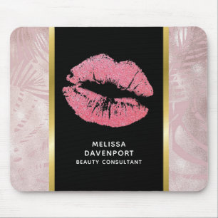 Mousepad Lábios cor-de-rosa do brilho & folhas tropicais