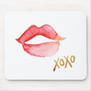Mousepad Lábios da aguarela & folha Dourado XOXO
