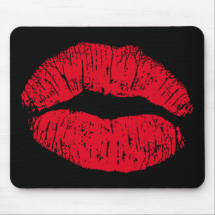 Mousepad Lábios de Beijo Vermelho em Preto
