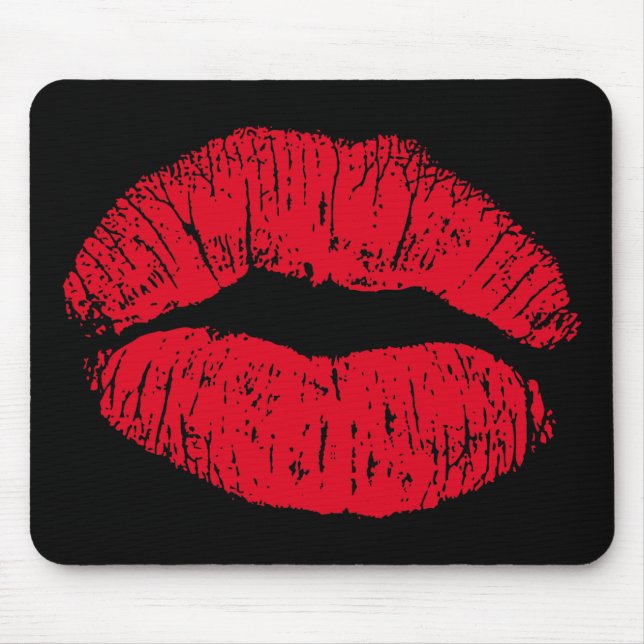 Mousepad Lábios de Beijo Vermelho em Preto (Frente)