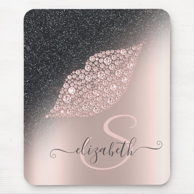 Mousepad Lábios de Diamantes Brilho Ombre Dourado Rosa (Frente)