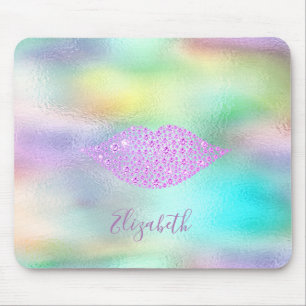 Mousepad Lábios Diamantes Tendência Arco-íris Holográfico