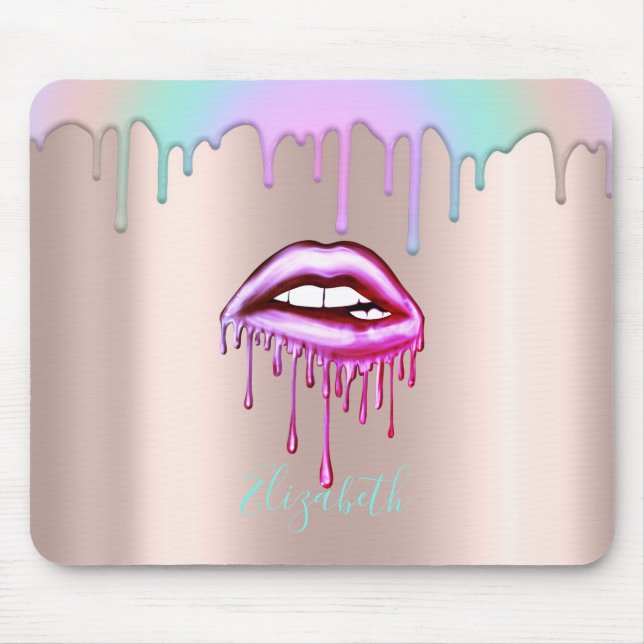 Mousepad Lábios Gotejantes Metálicos Arco-íris da Moda (Frente)