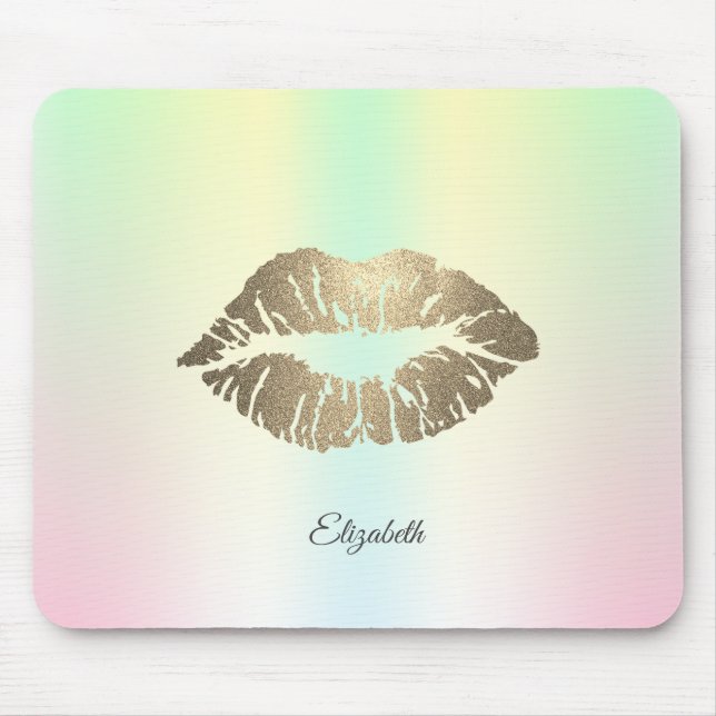 Mousepad Lábios Iridescentes com Brilho Dourado Adorável (Frente)