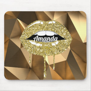 Mousepad Lábios Luxuosos Dourados com Brilho e Esguicho Der