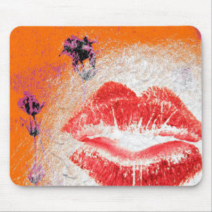 Mousepad Lábios no plano de fundo laranja