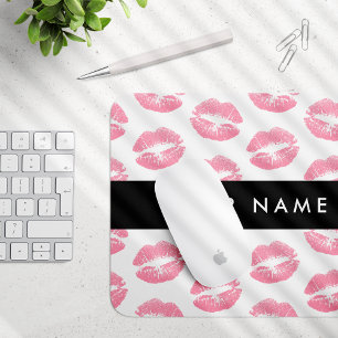Mousepad Lábios Rosa, Beijo, Batom, Seu Nome, Personalizar