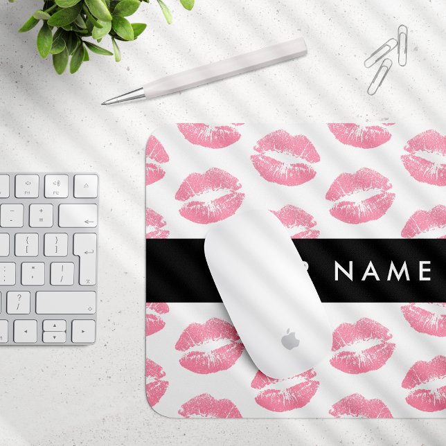 Mousepad Lábios Rosa, Beijo, Batom, Seu Nome, Personalizar (Criador carregado)