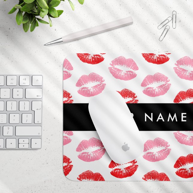 Mousepad Lábios Vermelhos, Lábios Rosa, Beijo, Seu Nome, Pe (Criador carregado)