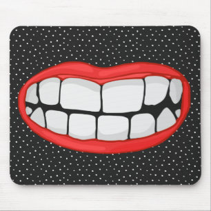 Mousepad lábios vermelhos sorriem com dentes grandes