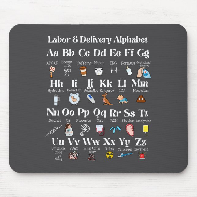 Mousepad Labor And Delivery Alphabet Nurse New Nurse Gradua (Frente)