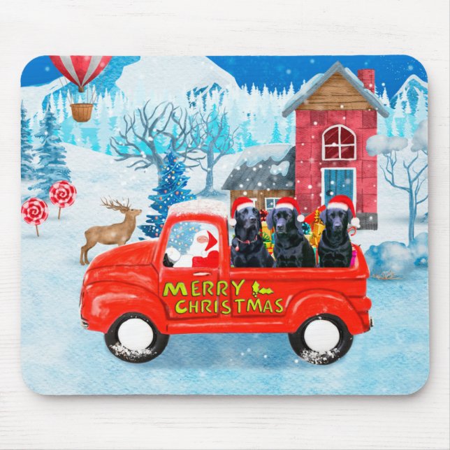 Mousepad Labrador Cão - Parada de Natal - Neve (Frente)