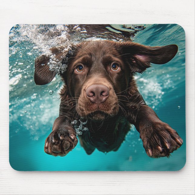 Mousepad Labrador Chocolate Brincalhão Nadando Submerso (Frente)