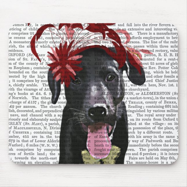 Mousepad Labrador Preto Com Fascinador Vermelho (Frente)
