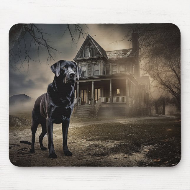 Mousepad Labrador Preto Dia das Bruxas Assustador (Frente)