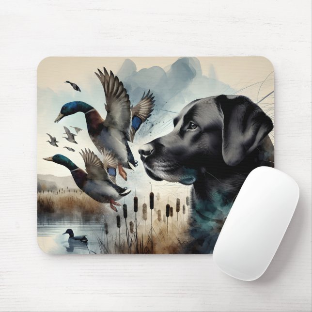Mousepad Labrador Preto E Patos De Aquarela (Com mouse)
