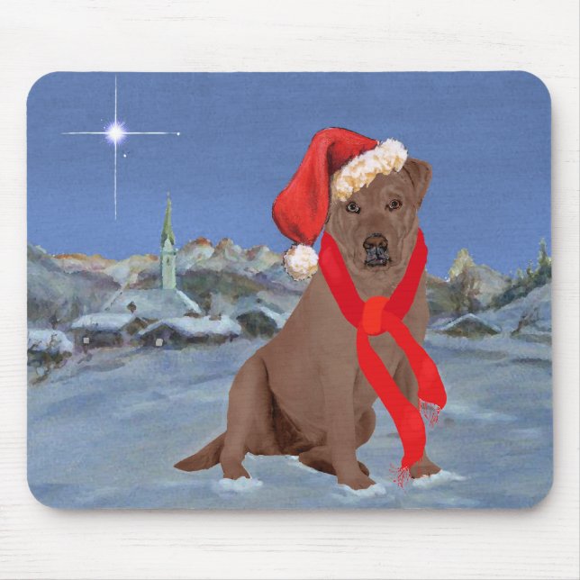 Mousepad Labrador Retriever Chocolate de Natal (Frente)