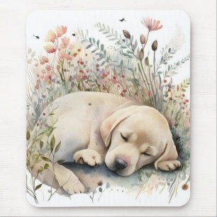 Mousepad Labrador Retriever Golden em aquarela e Flores