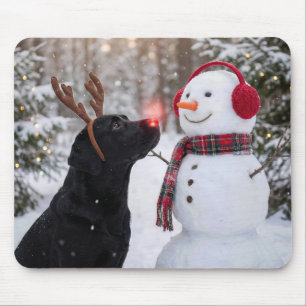 Mousepad Labrador Retriever preto de Natal com boneco de ne