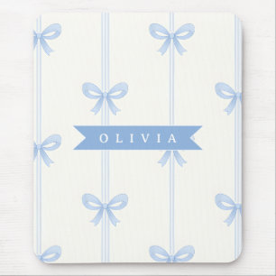 Mousepad Laço Azul Personalizado Coquette Nome Estético