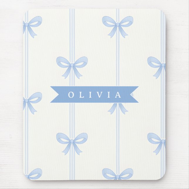 Mousepad Laço Azul Personalizado Coquette Nome Estético (Frente)