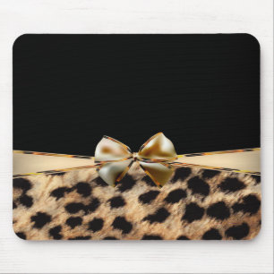 Mousepad Laço Preto e Dourado Estampa de Leopardo Guepardo 
