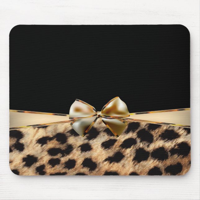 Mousepad Laço Preto e Dourado Estampa de Leopardo Guepardo  (Frente)