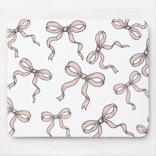 Mousepad Laços de Fita Rosa Tendência Fofa Contornados em P (Frente)
