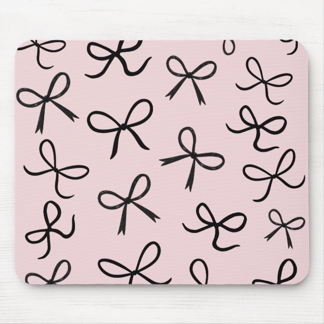 Mousepad Laços Pretos Pequenos e Fofos na Moda Rosa (Frente)