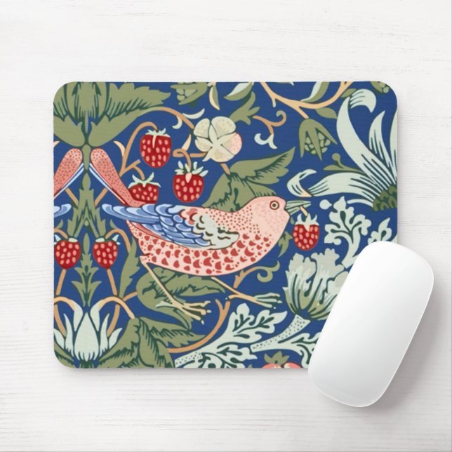 Mousepad Ladrão de Morango William Morris Azul Marinho Cora (Com mouse)