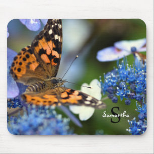 Mousepad Lady Butterfly pintada em uma Hydrangea azul