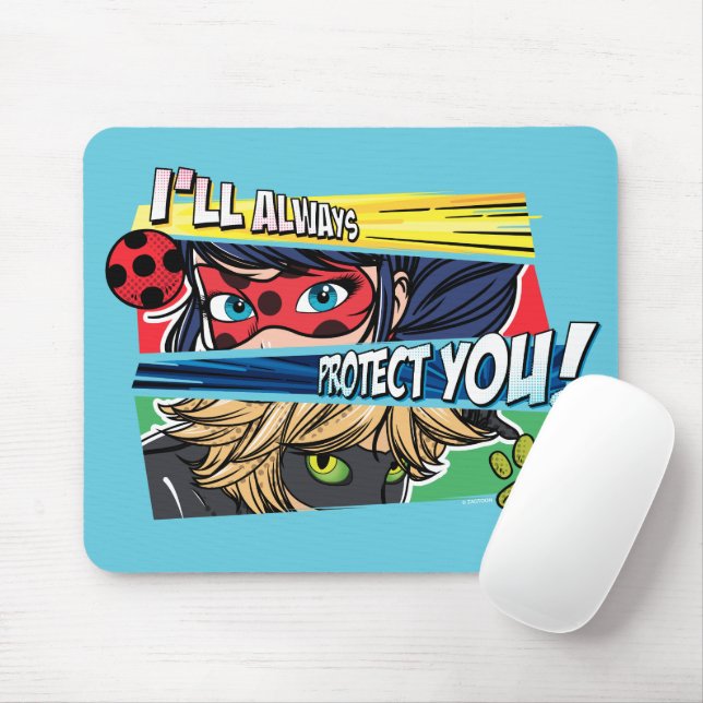 Mousepad Ladybug Miraculoso e Cat Noir sempre protegem você (Com mouse)